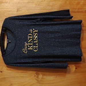 BYdesign Womens Graphic Tee Marled Navy Blue Metallic Gold Text ¾-Sleeve Size XL